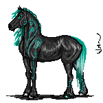 black horse with blue hair
